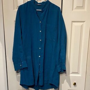 Deep turquoise 100% linen button down top